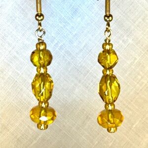 Earrings Pierced Handcrafted Unique Design Women’s Faceted Yellow Glass Beads
